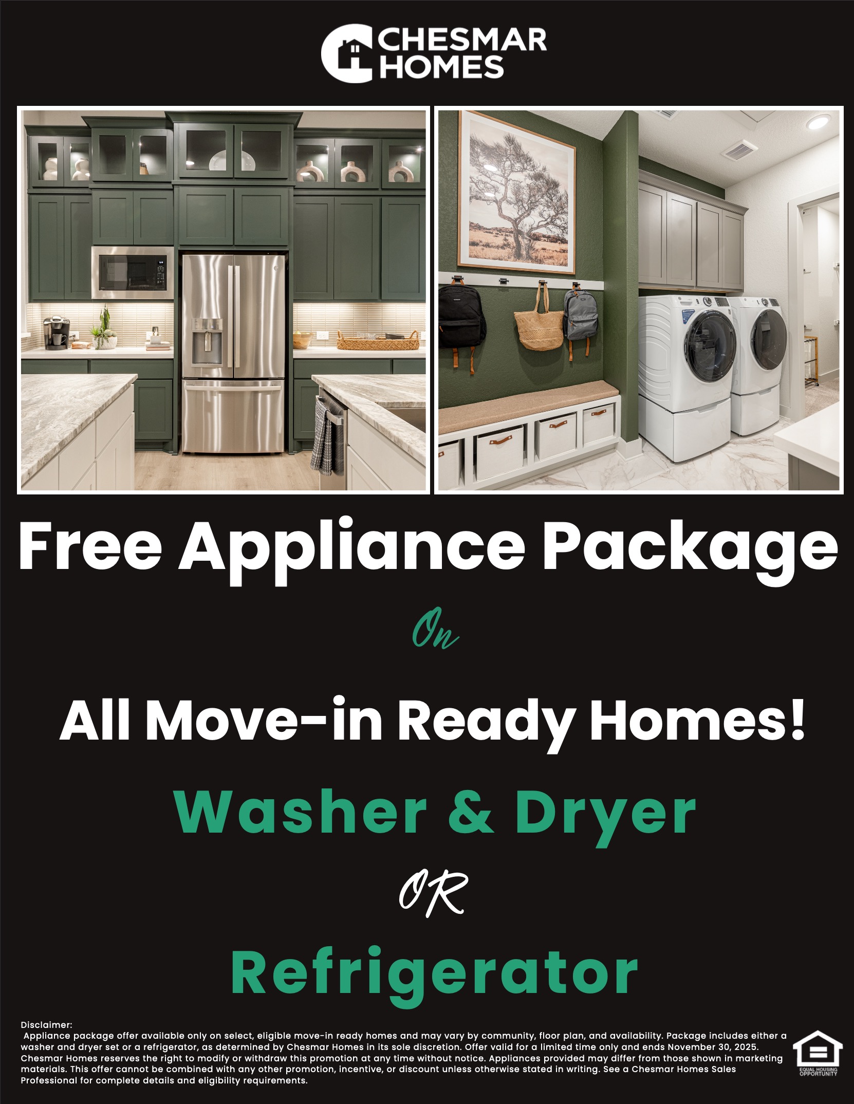 free appliance package on all move-in ready homes